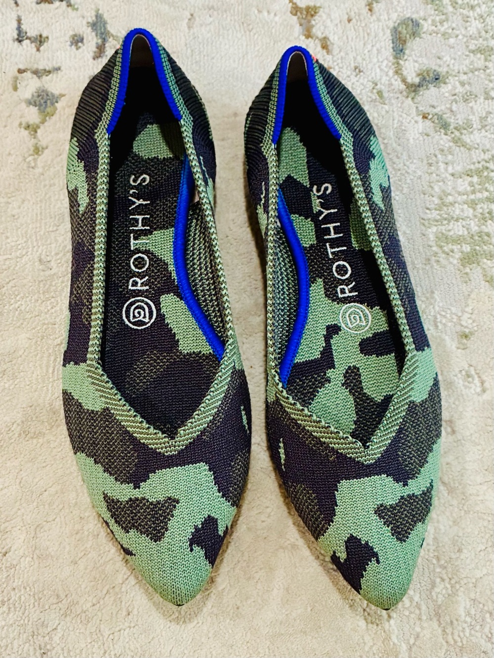 Rothy's Olive Camo Pointed Toe Flats size 7.5 - Picture 1 of 9